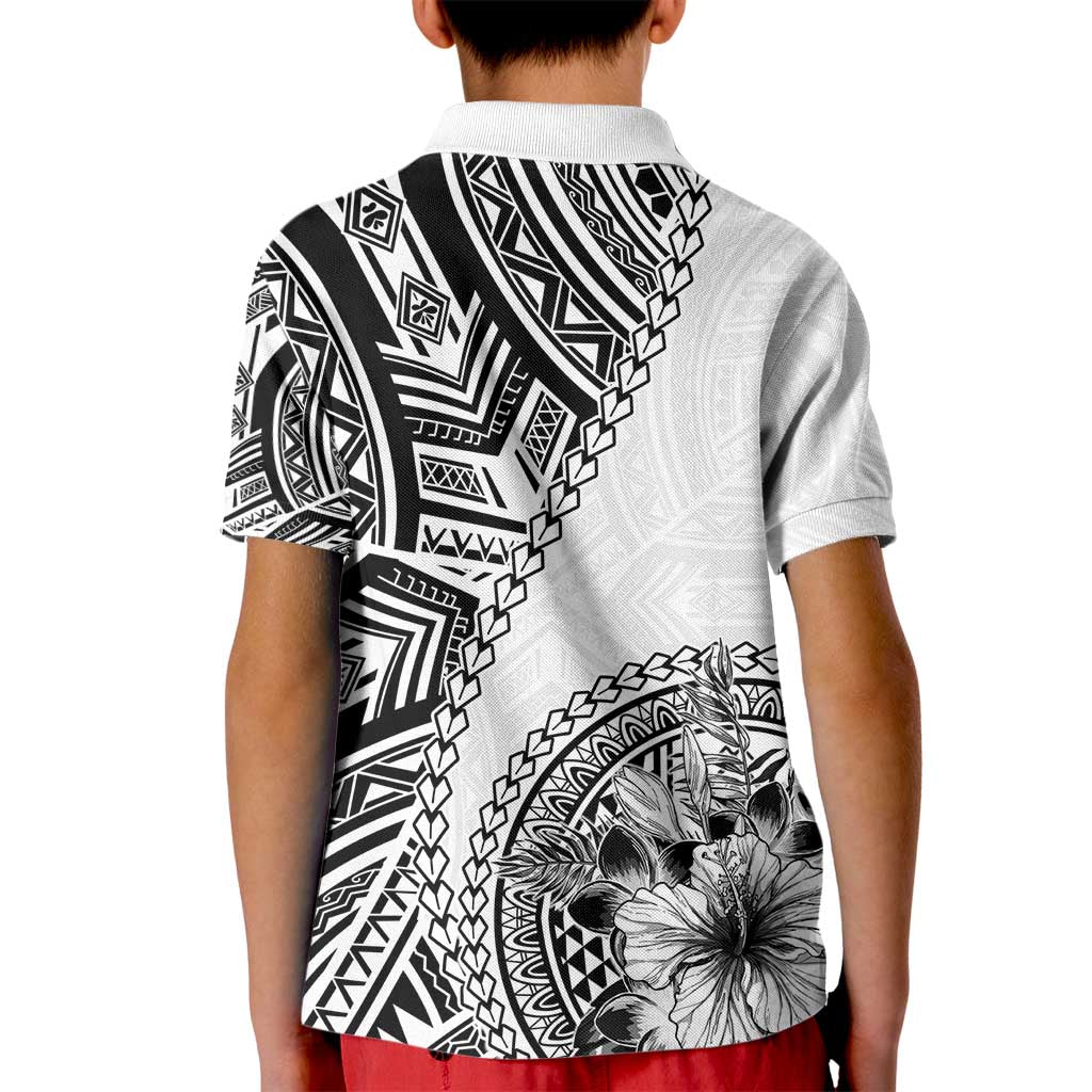 Hibiscus With White Austronesian Tattoo Pattern Kid Polo Shirt - Polynesian Pride