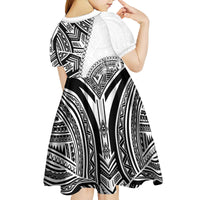 Hibiscus With White Austronesian Tattoo Pattern Kid Short Sleeve Dress - Polynesian Pride