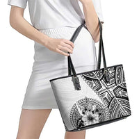 Hibiscus With White Austronesian Tattoo Pattern Leather Tote Bag - Polynesian Pride
