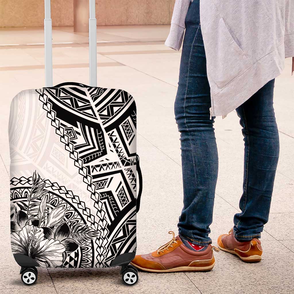 Hibiscus With White Austronesian Tattoo Pattern Luggage Cover LT05 White - Polynesian Pride