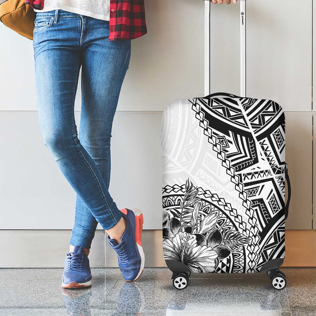 Hibiscus With White Austronesian Tattoo Pattern Luggage Cover - Polynesian Pride