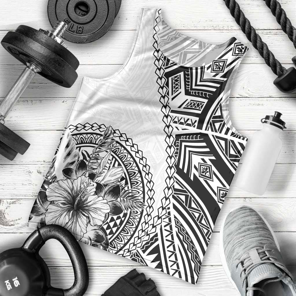 Hibiscus With White Austronesian Tattoo Pattern Men Tank Top - Polynesian Pride