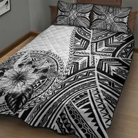Hibiscus With White Austronesian Tattoo Pattern Quilt Bed Set - Polynesian Pride