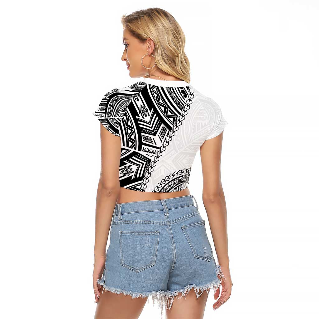 Hibiscus With White Austronesian Tattoo Pattern Raglan Cropped T Shirt - Polynesian Pride