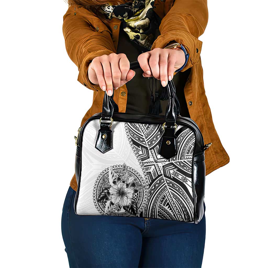 Hibiscus With White Austronesian Tattoo Pattern Shoulder Handbag LT05 One Size White - Polynesian Pride