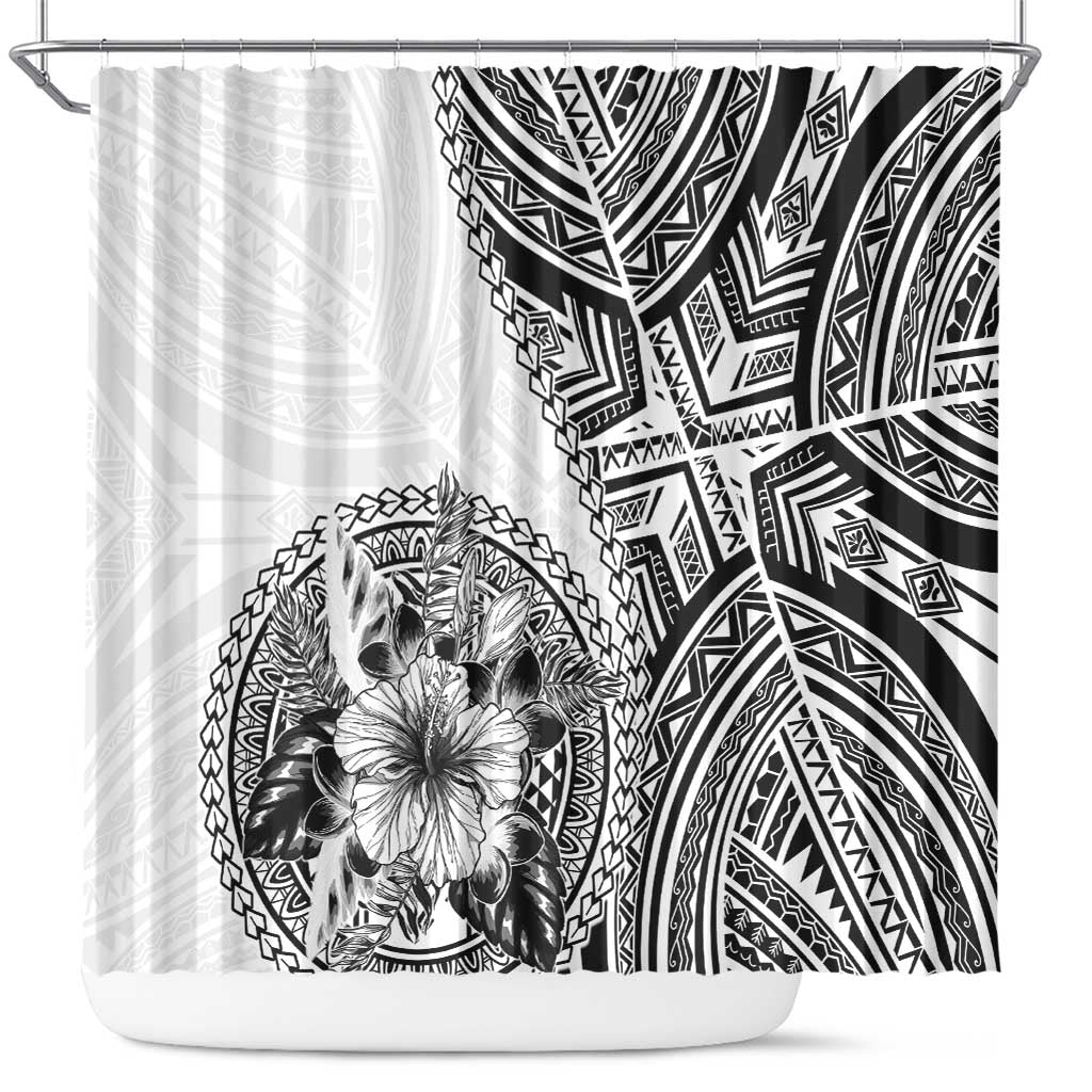Hibiscus With White Austronesian Tattoo Pattern Shower Curtain LT05 White - Polynesian Pride