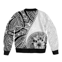 Hibiscus With White Austronesian Tattoo Pattern Sleeve Zip Bomber Jacket LT05 - Polynesian Pride