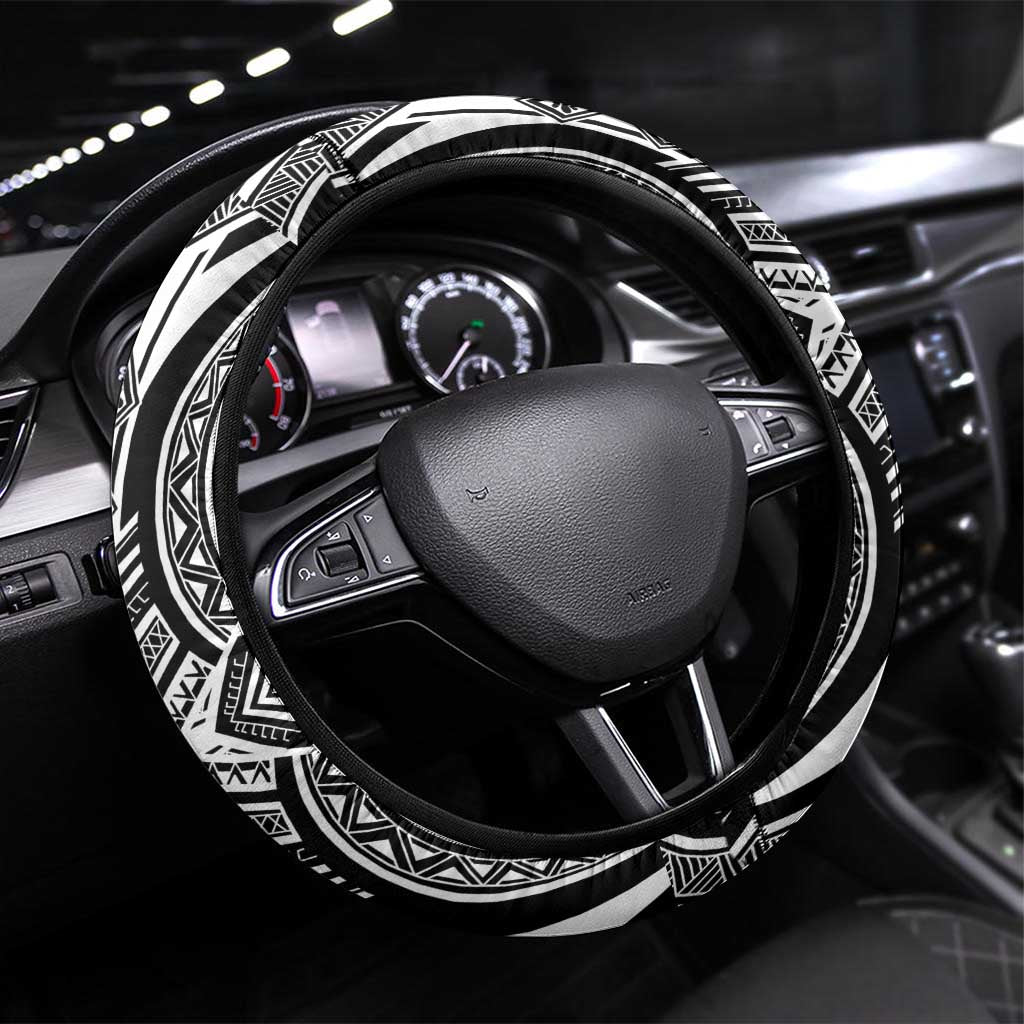 Hibiscus With White Austronesian Tattoo Pattern Steering Wheel Cover LT05 Universal Fit White - Polynesian Pride
