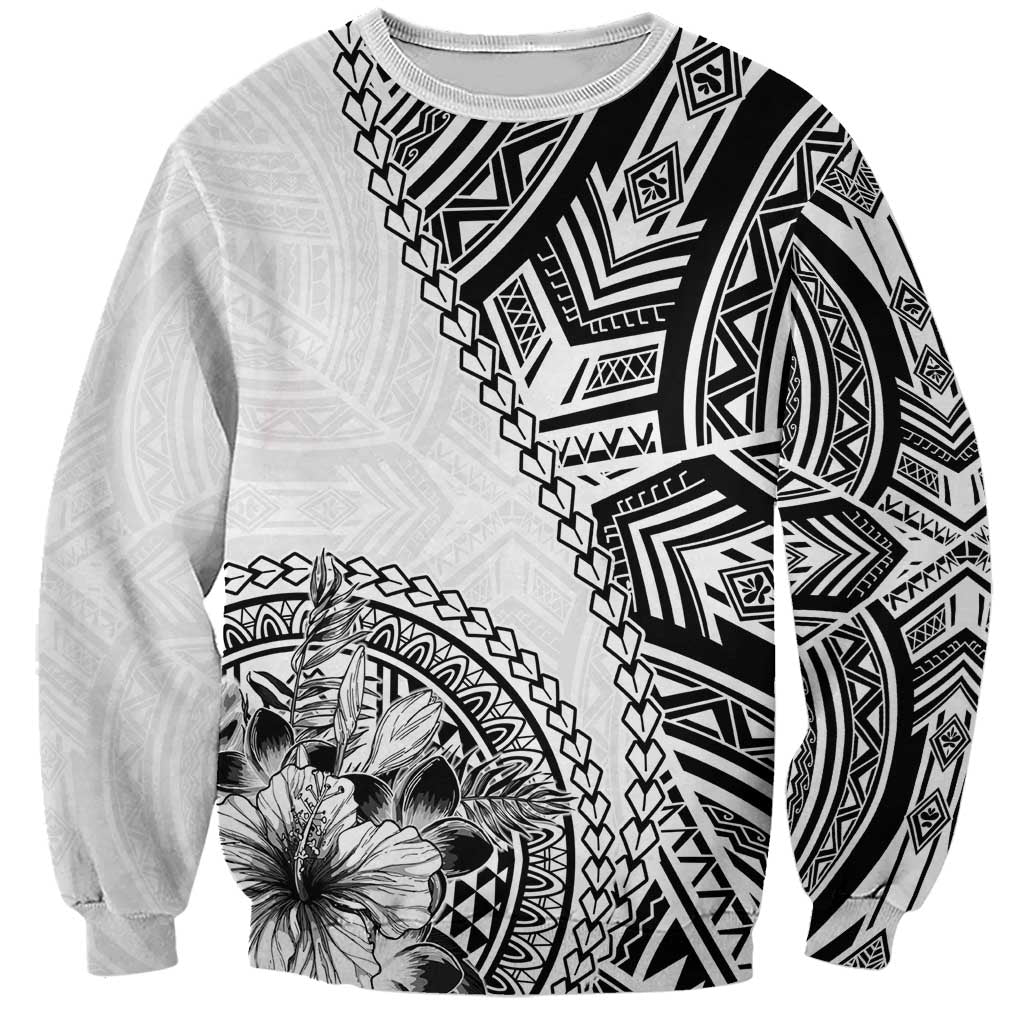 Hibiscus With White Austronesian Tattoo Pattern Sweatshirt - Polynesian Pride