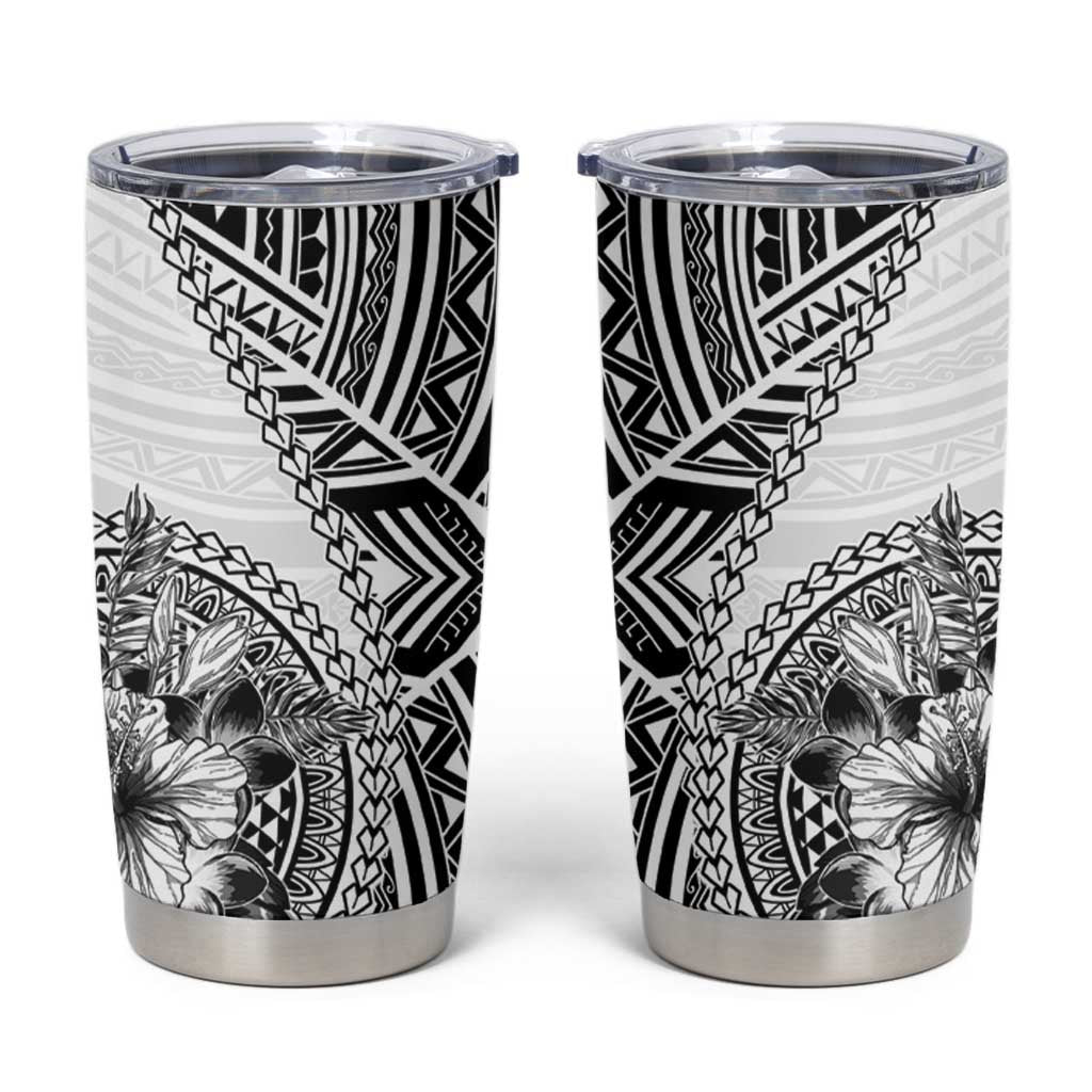 Hibiscus With White Austronesian Tattoo Pattern Tumbler Cup - Polynesian Pride