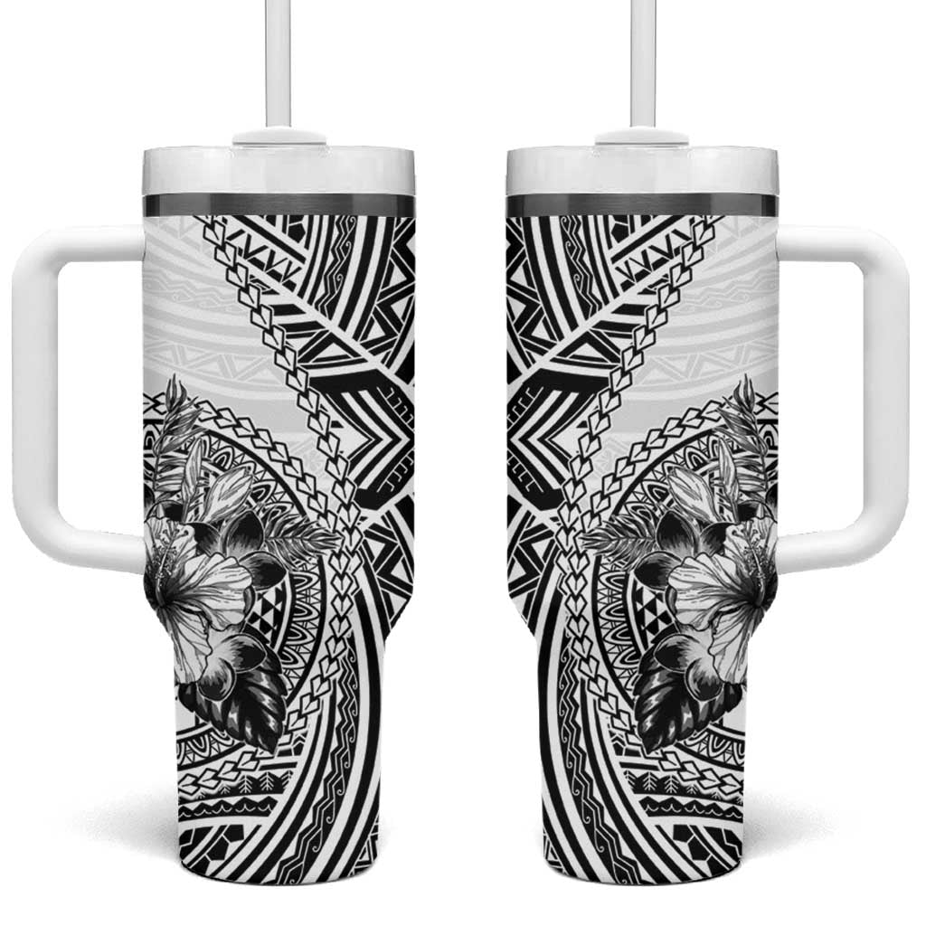 Hibiscus With White Austronesian Tattoo Pattern Tumbler With Handle - Polynesian Pride