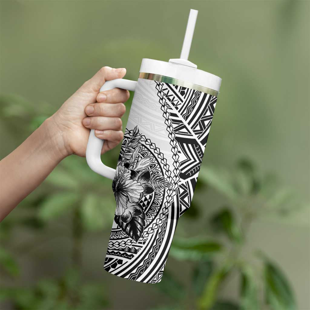 Hibiscus With White Austronesian Tattoo Pattern Tumbler With Handle - Polynesian Pride