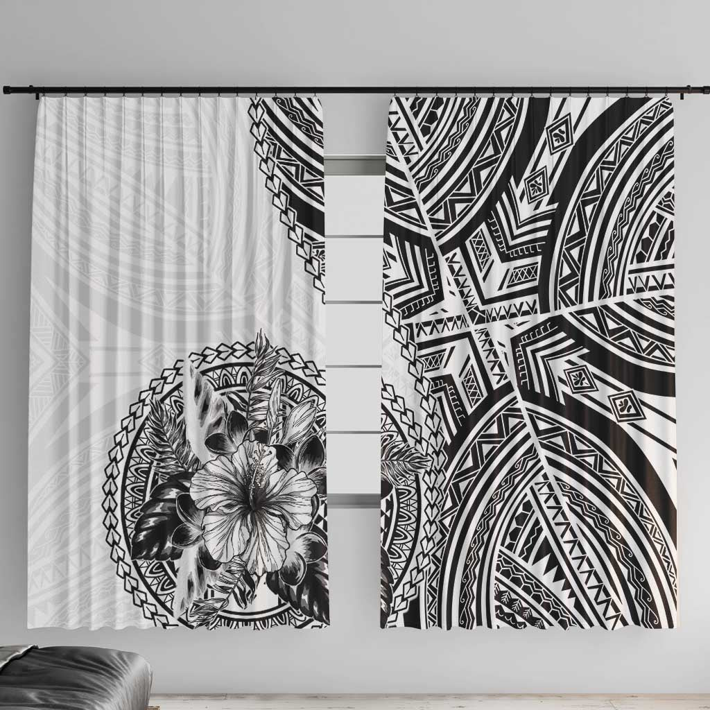Hibiscus With White Austronesian Tattoo Pattern Window Curtain LT05 With Hooks White - Polynesian Pride