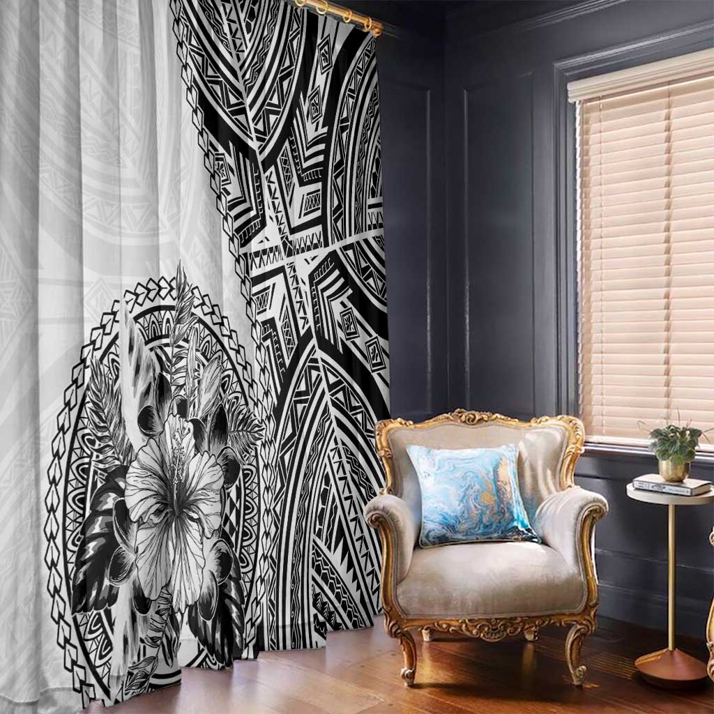 Hibiscus With White Austronesian Tattoo Pattern Window Curtain - Polynesian Pride