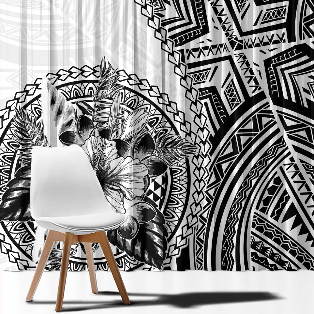 Hibiscus With White Austronesian Tattoo Pattern Window Curtain - Polynesian Pride