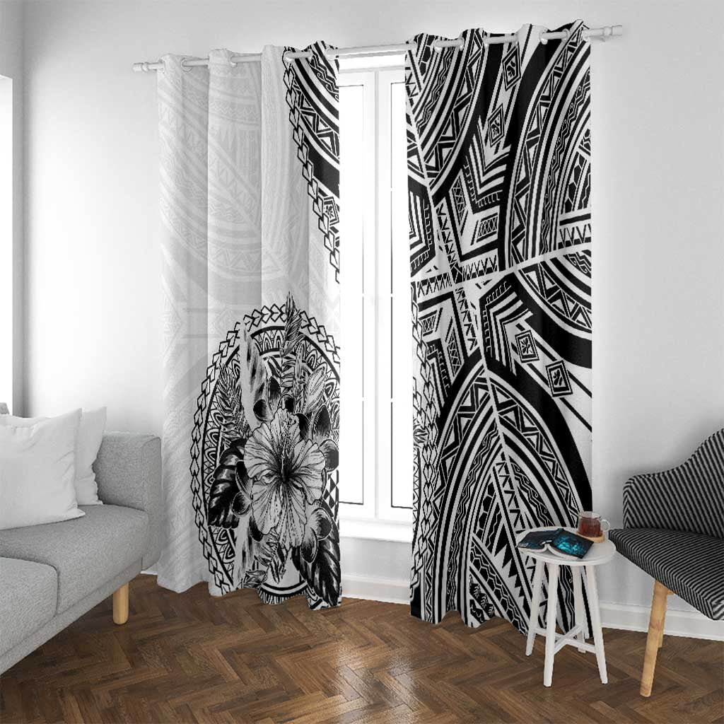 Hibiscus With White Austronesian Tattoo Pattern Window Curtain - Polynesian Pride