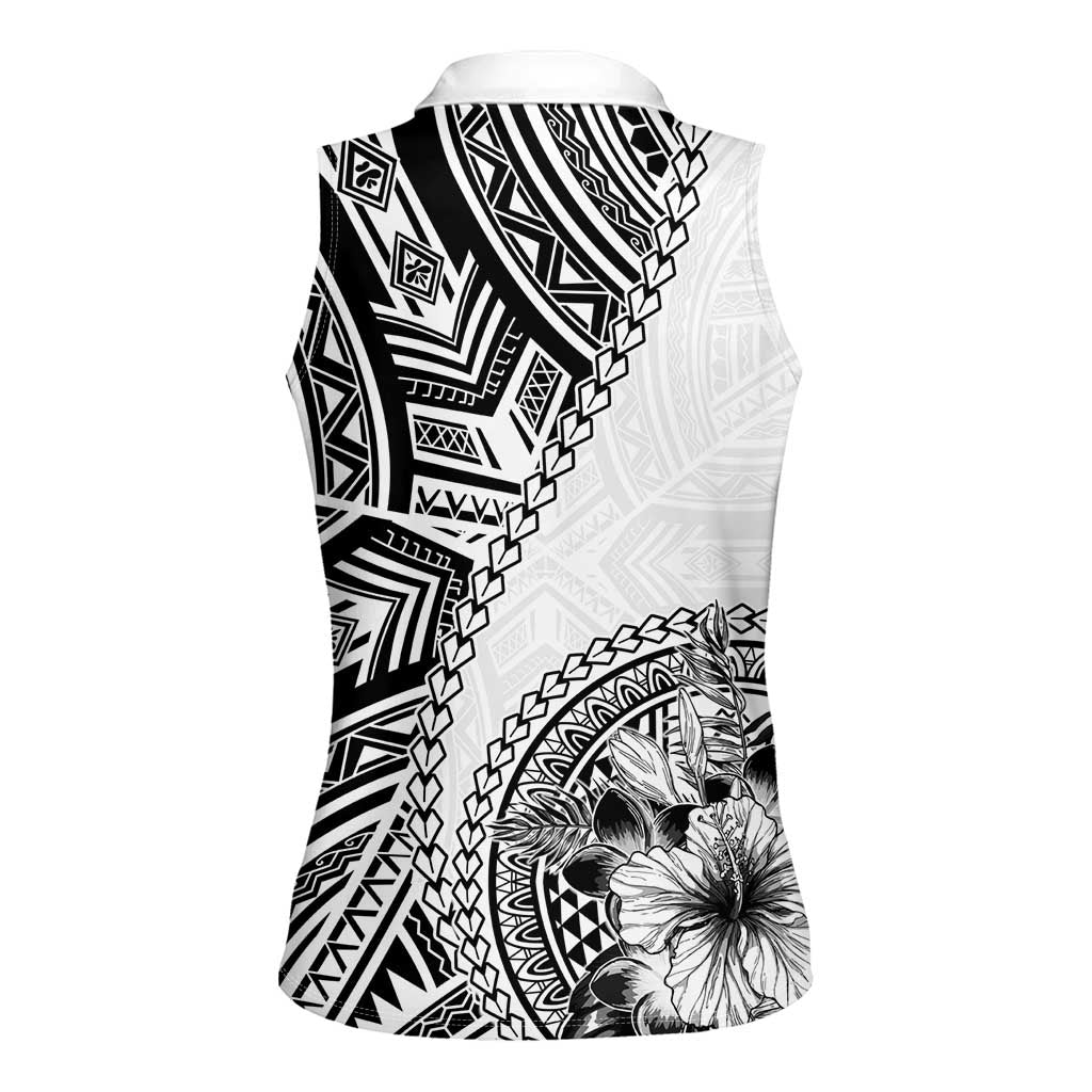 Hibiscus With White Austronesian Tattoo Pattern Women Sleeveless Polo Shirt LT05 - Polynesian Pride