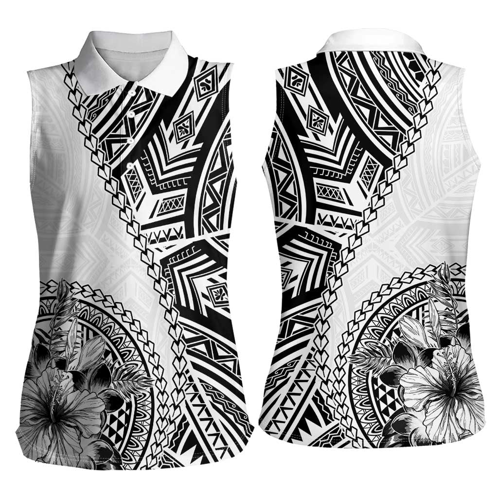 Hibiscus With White Austronesian Tattoo Pattern Women Sleeveless Polo Shirt LT05 - Polynesian Pride