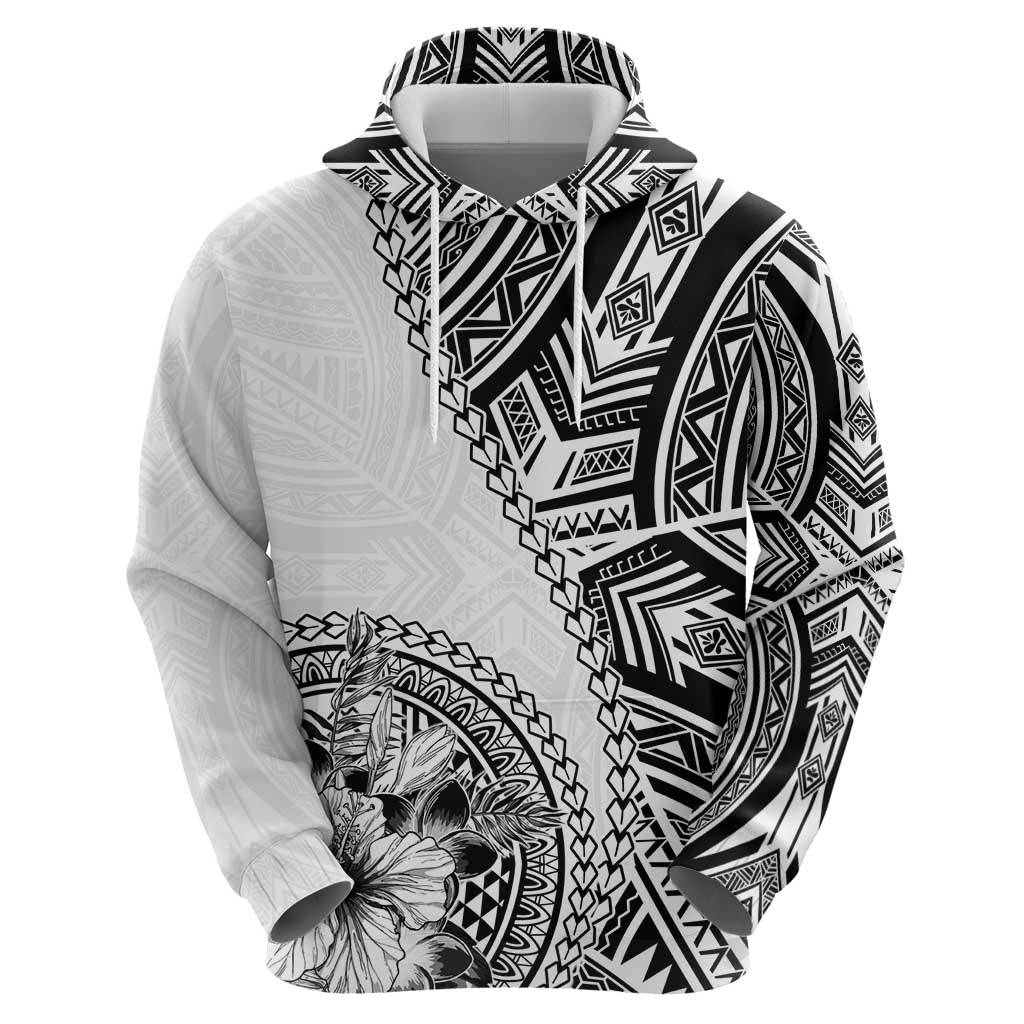 Hibiscus With White Austronesian Tattoo Pattern Zip Hoodie - Polynesian Pride