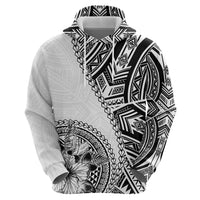 Hibiscus With White Austronesian Tattoo Pattern Zip Hoodie - Polynesian Pride
