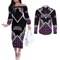 Personalised Aotearoa Moriori Couples Matching Off The Shoulder Long Sleeve Dress and Long Sleeve Button Shirt Maori Pattern New Zealand - Polynesian Pride