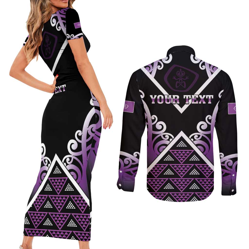 Personalised Aotearoa Moriori Couples Matching Short Sleeve Bodycon Dress and Long Sleeve Button Shirt Maori Pattern New Zealand - Polynesian Pride
