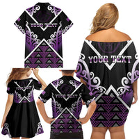 Personalised Aotearoa Moriori Family Matching Off Shoulder Short Dress and Hawaiian Shirt Maori Pattern New Zealand - Polynesian Pride