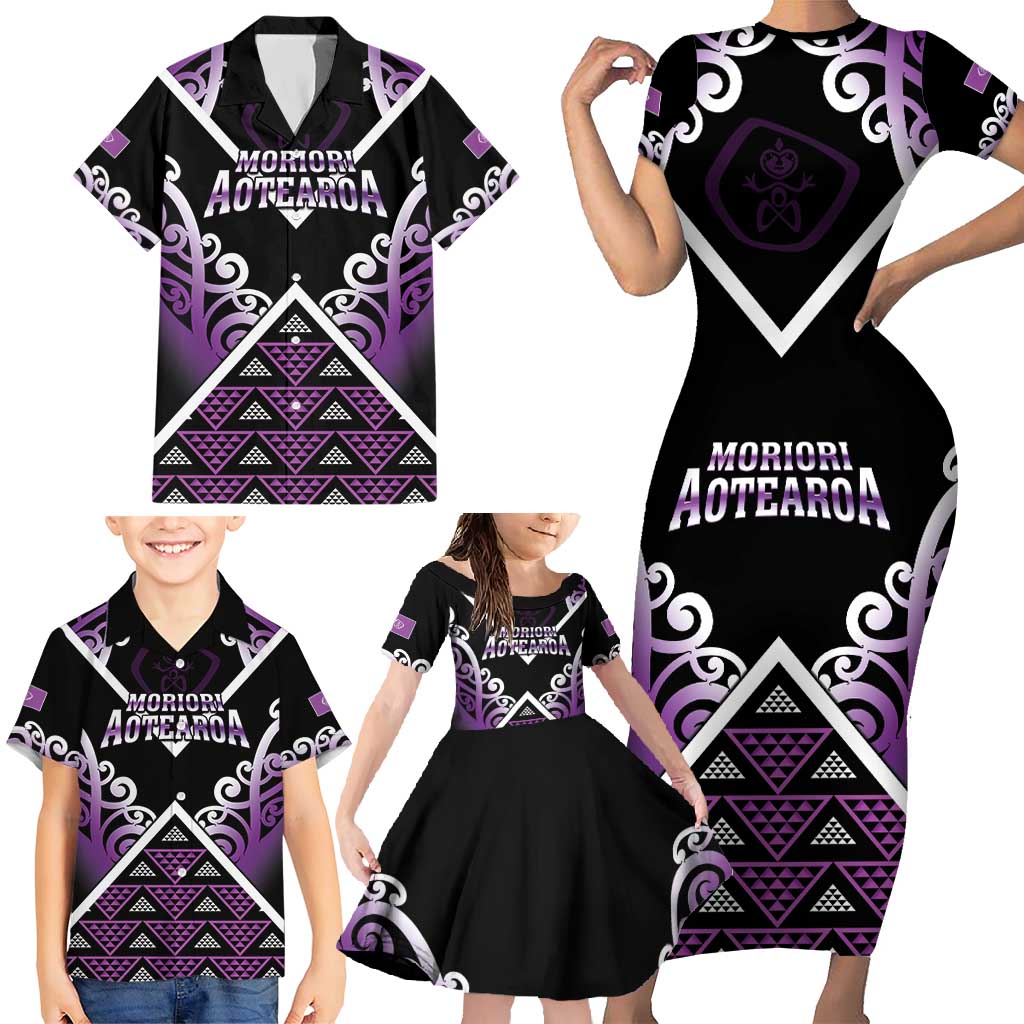 Personalised Aotearoa Moriori Family Matching Short Sleeve Bodycon Dress and Hawaiian Shirt Maori Pattern New Zealand - Polynesian Pride