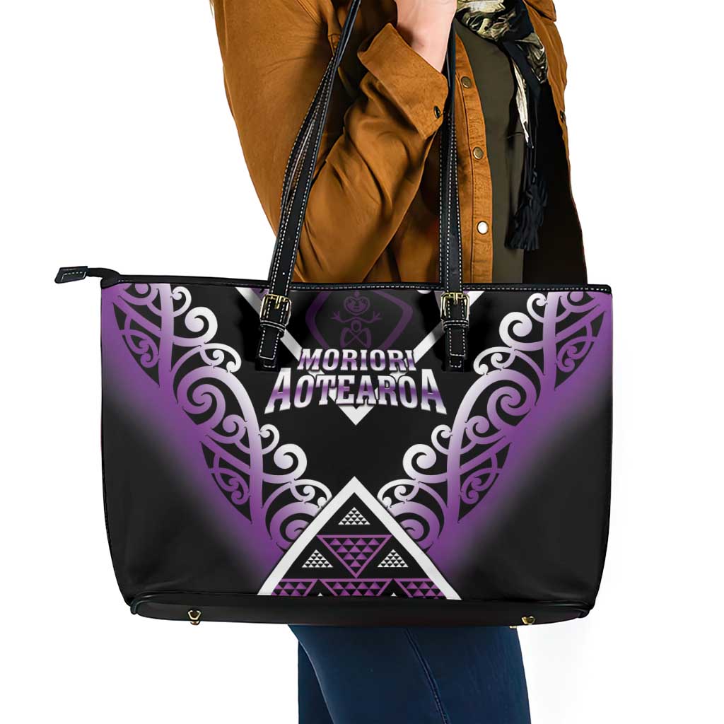 Aotearoa Moriori Leather Tote Bag Maori Pattern New Zealand - Polynesian Pride