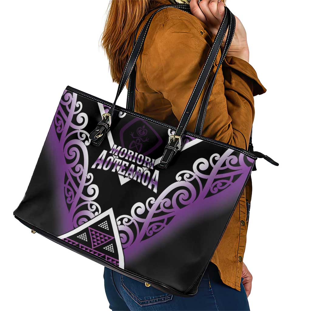 Aotearoa Moriori Leather Tote Bag Maori Pattern New Zealand - Polynesian Pride