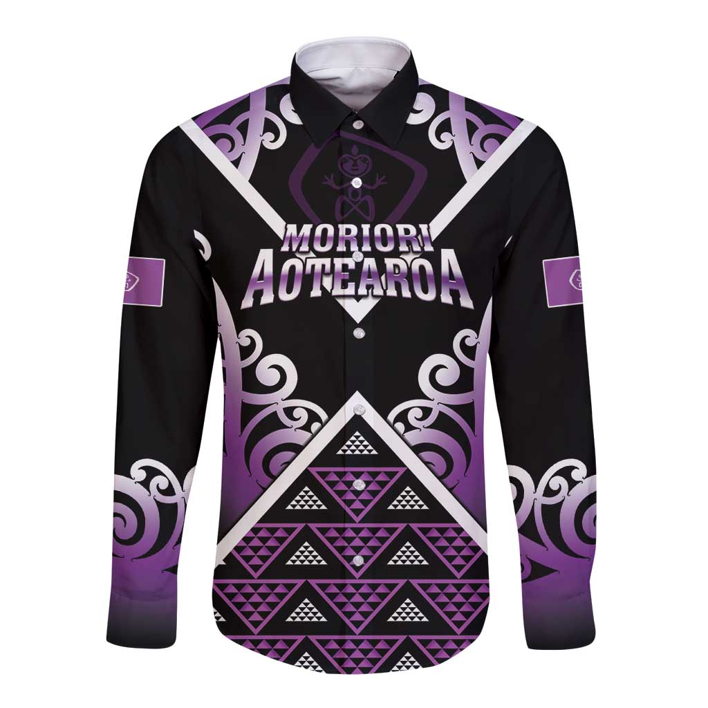 Personalised Aotearoa Moriori Long Sleeve Button Shirt Maori Pattern New Zealand - Polynesian Pride