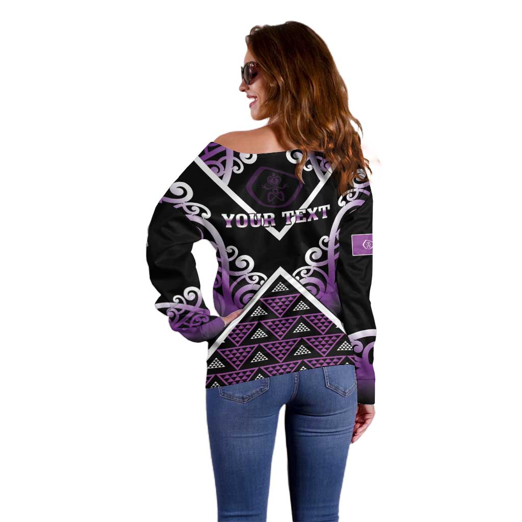 Personalised Aotearoa Moriori Off Shoulder Sweater Maori Pattern New Zealand - Polynesian Pride