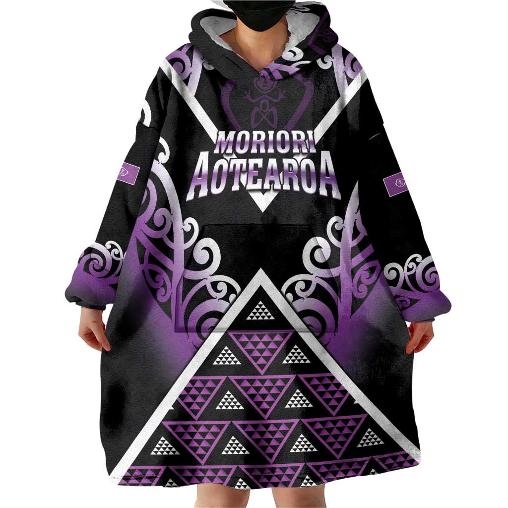 Personalised Aotearoa Moriori Wearable Blanket Hoodie Maori Pattern New Zealand - Polynesian Pride