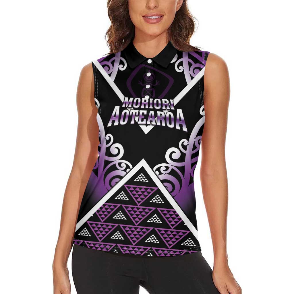 Personalised Aotearoa Moriori Women Sleeveless Polo Shirt Maori Pattern New Zealand - Polynesian Pride