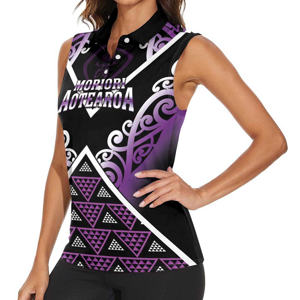Personalised Aotearoa Moriori Women Sleeveless Polo Shirt Maori Pattern New Zealand - Polynesian Pride