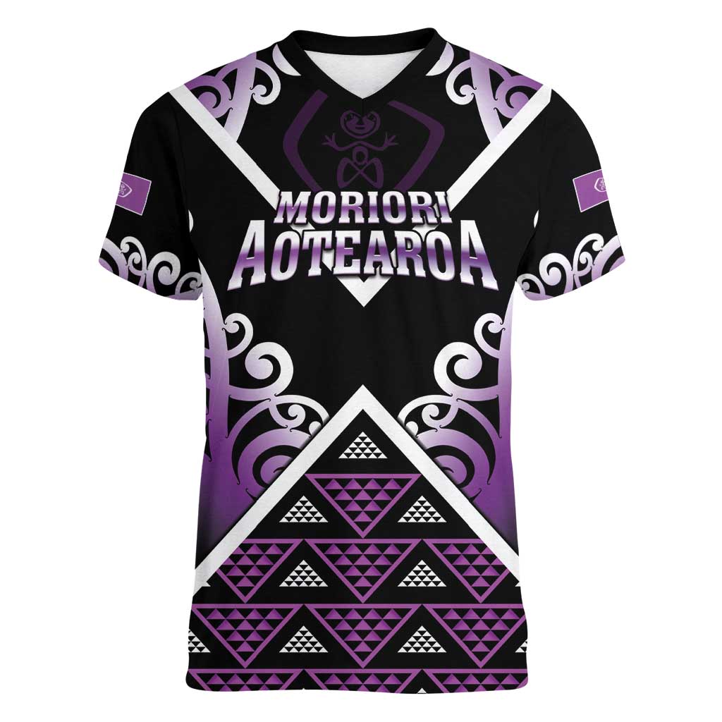 Personalised Aotearoa Moriori Women V-Neck T-Shirt Maori Pattern New Zealand - Polynesian Pride