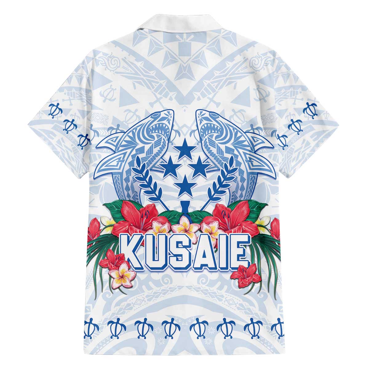Happy Kosrae Liberation Day Family Matching Puletasi and Hawaiian Shirt Polynesian Shark Turtle Motif