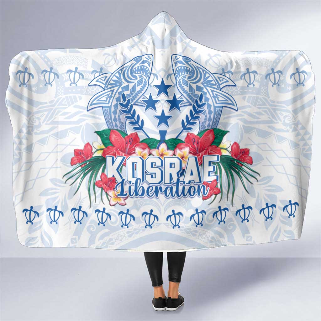 Happy Kosrae Liberation Day Hooded Blanket Polynesian Shark Turtle Motif LT05 One Size White - Polynesian Pride