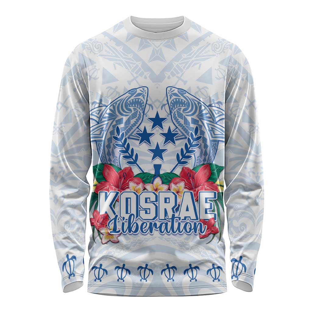 Happy Kosrae Liberation Day Long Sleeve Shirt Polynesian Shark Turtle Motif LT05 Unisex White - Polynesian Pride