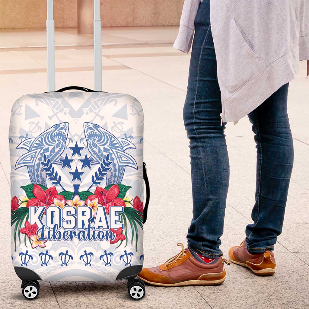 Happy Kosrae Liberation Day Luggage Cover Polynesian Shark Turtle Motif LT05 White - Polynesian Pride