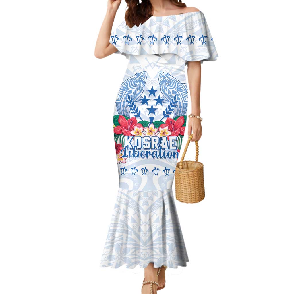 Happy Kosrae Liberation Day Mermaid Dress Polynesian Shark Turtle Motif LT05 Women White - Polynesian Pride