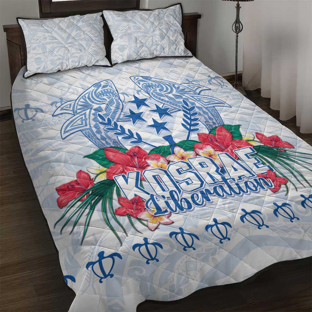 Happy Kosrae Liberation Day Quilt Bed Set Polynesian Shark Turtle Motif LT05 White - Polynesian Pride