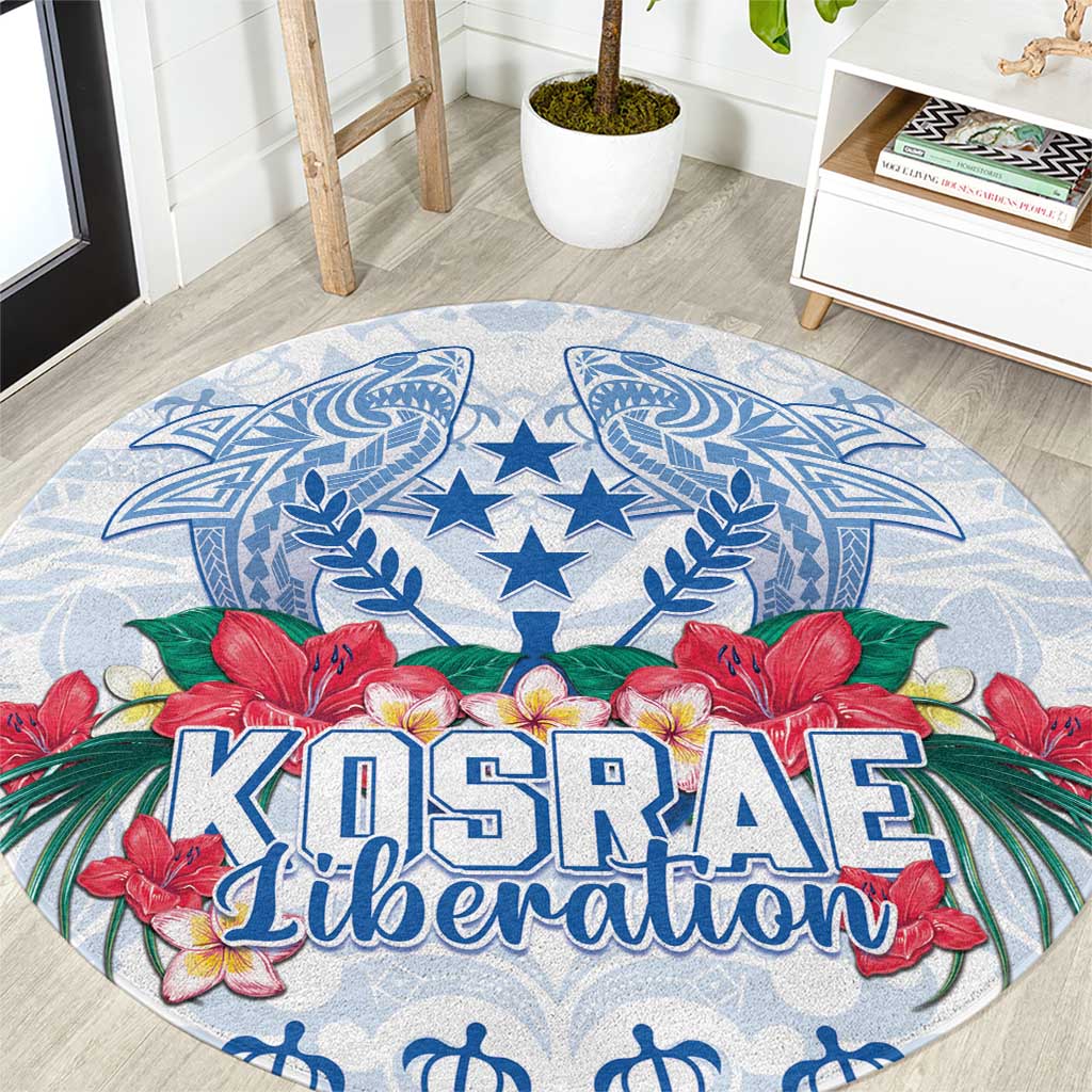Happy Kosrae Liberation Day Round Carpet Polynesian Shark Turtle Motif LT05 White - Polynesian Pride