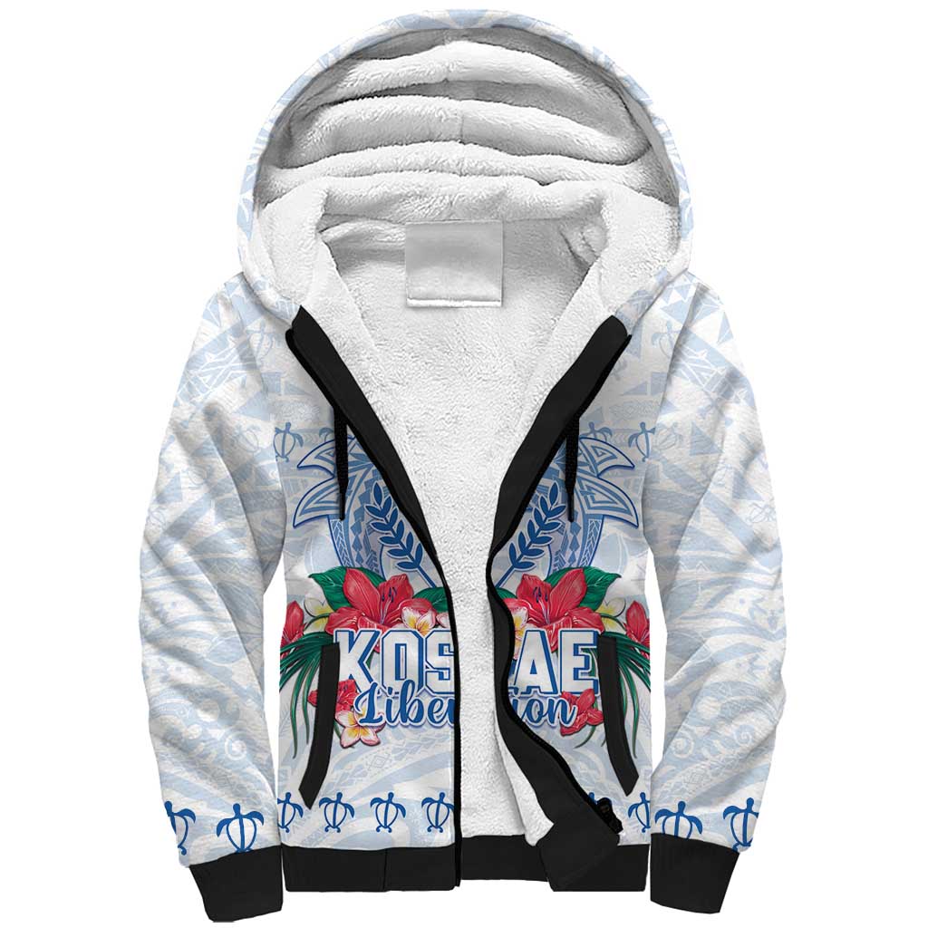Happy Kosrae Liberation Day Sherpa Hoodie Polynesian Shark Turtle Motif LT05 Unisex White - Polynesian Pride