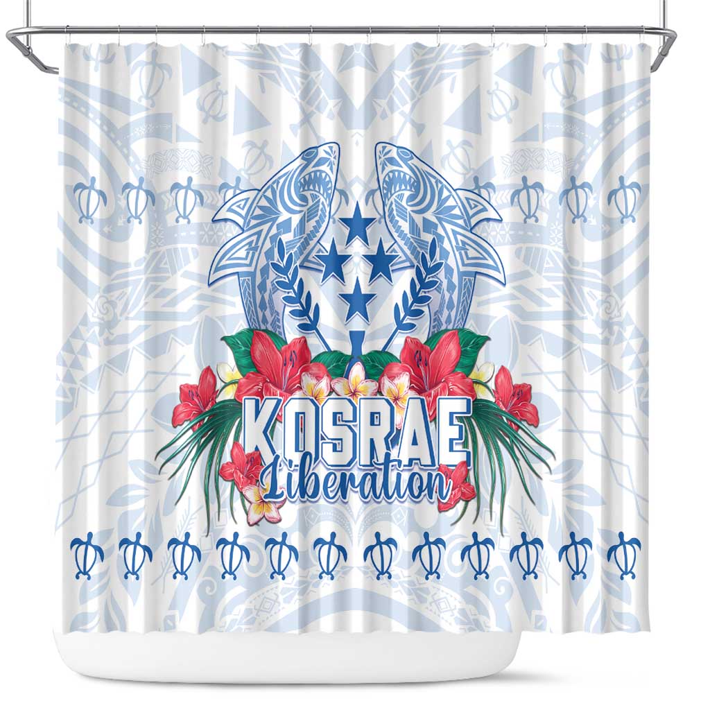 Happy Kosrae Liberation Day Shower Curtain Polynesian Shark Turtle Motif LT05 White - Polynesian Pride
