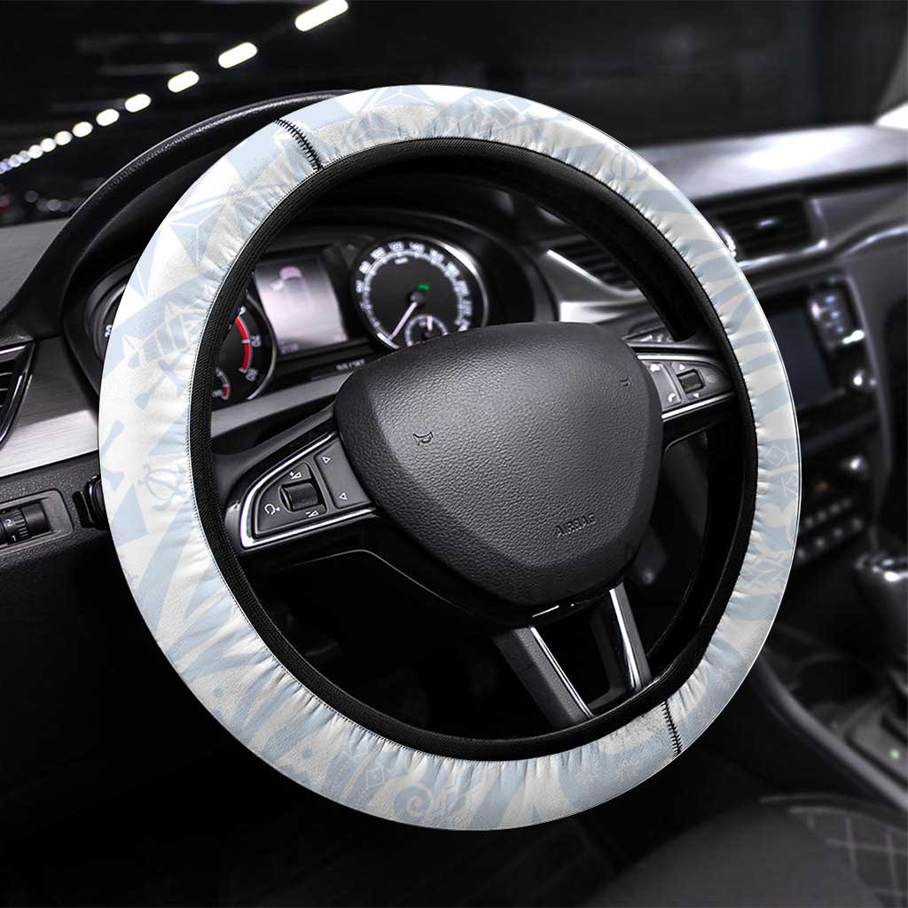 Happy Kosrae Liberation Day Steering Wheel Cover Polynesian Shark Turtle Motif LT05 Universal Fit White - Polynesian Pride