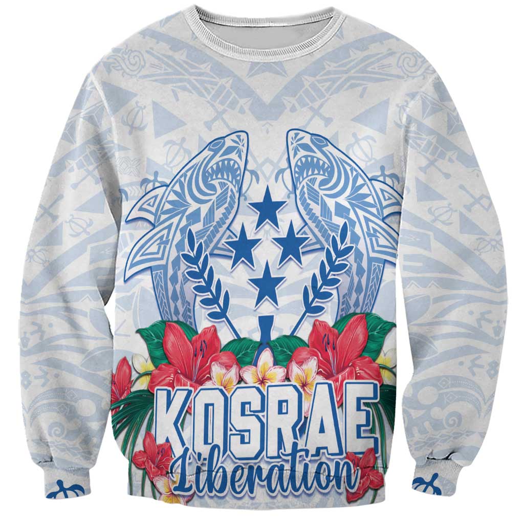 Happy Kosrae Liberation Day Sweatshirt Polynesian Shark Turtle Motif LT05 Unisex White - Polynesian Pride