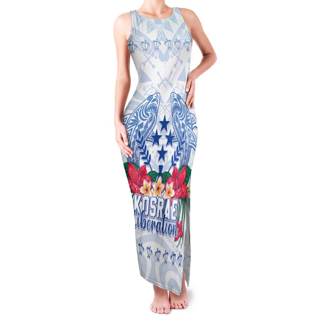 Happy Kosrae Liberation Day Tank Maxi Dress Polynesian Shark Turtle Motif LT05 Women White - Polynesian Pride