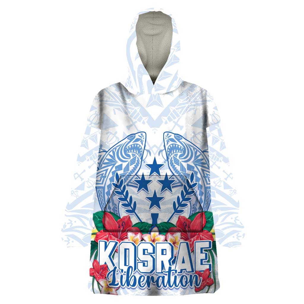 Happy Kosrae Liberation Day Wearable Blanket Hoodie Polynesian Shark Turtle Motif LT05 One Size White - Polynesian Pride