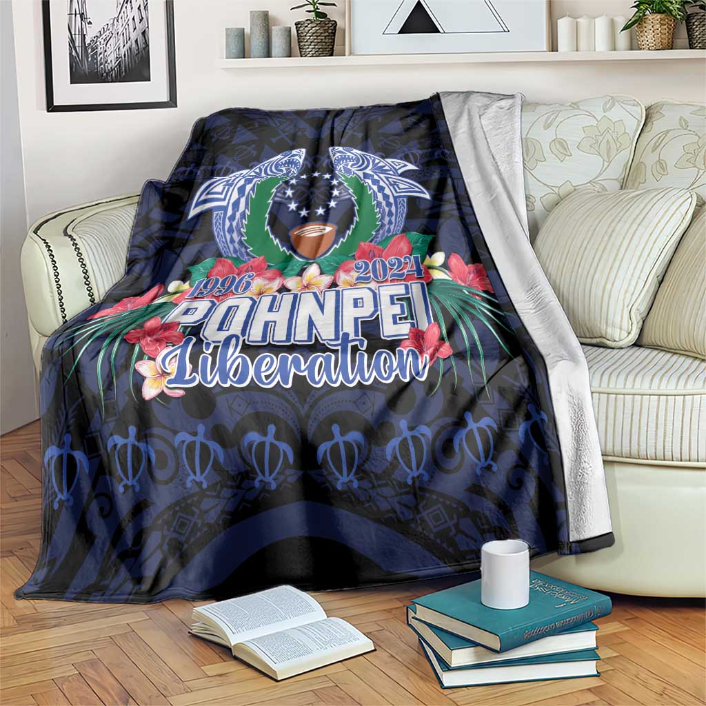 Happy Pohnpei Liberation Day Blanket Polynesian Shark Turtle Motif LT05 Blue - Polynesian Pride